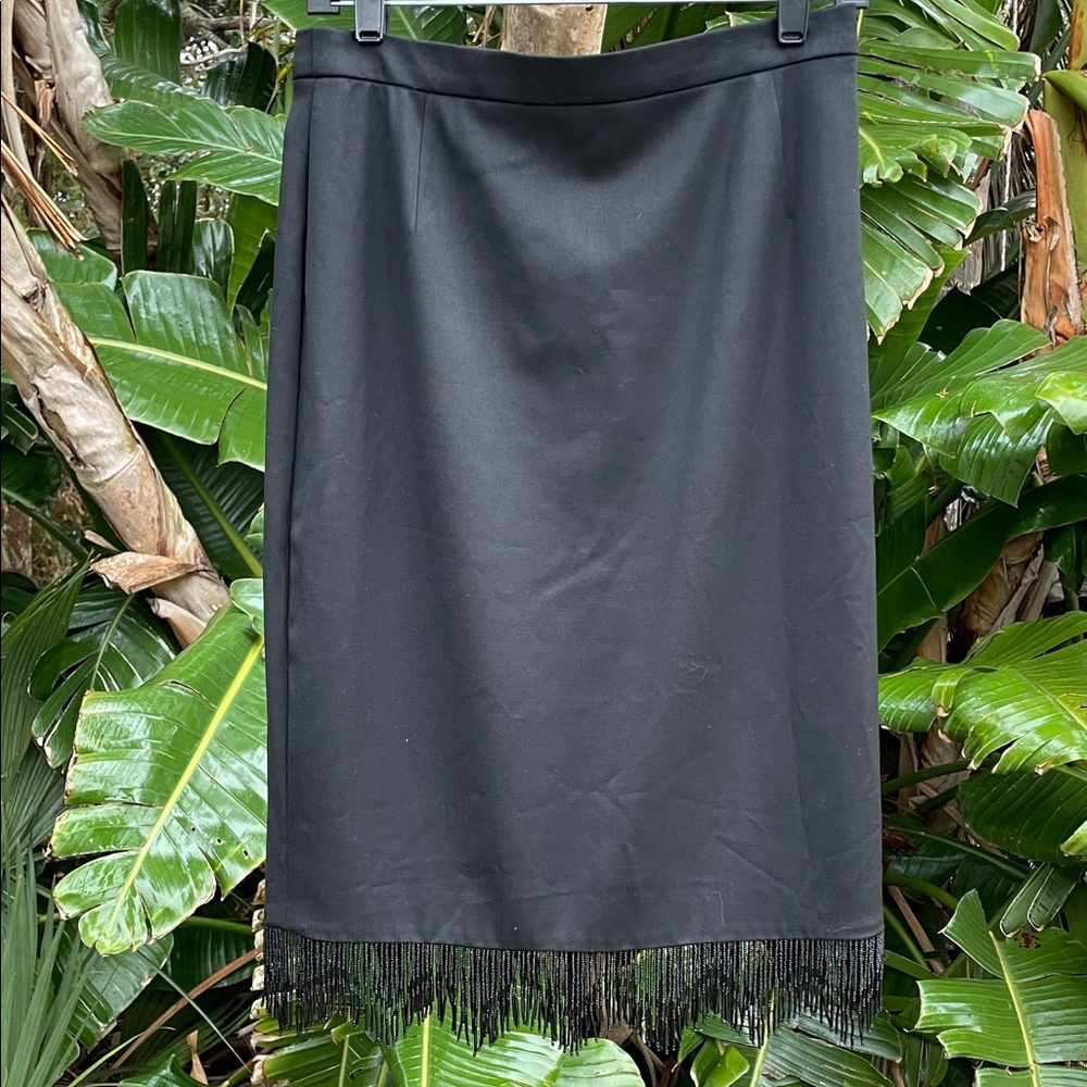 Escada beaded fringe wool pencil skirt